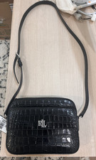 Cartera Ralph Lauren Negra Bolso para Cámara Marcy Cuero Repujado de Cocodrilo - Totalmente Nueva