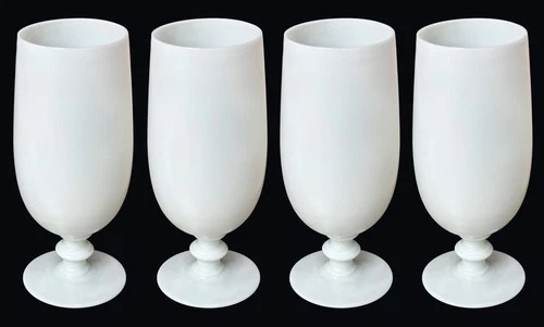 Set of 4 - RARE Vintage French Portieux Vallerysthal White Opaline 7" Goblets