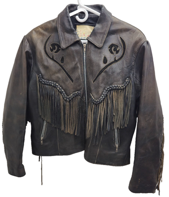 Vintage Leather Fringe Jacket Sz M L Concho Lace Up Western