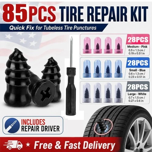 85 Pcs Rubber Tire Nail Repair Kit Screw In Tire Plugs for Car Truck SUV Van US - product listing photo