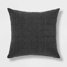 Oversized Woven Washed Windowpane Square Throw Pillow Dark Gray - Threshold
