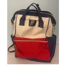 Anello Red White Blue Color Block Backpack Large Canvas Zip Travel School Bag