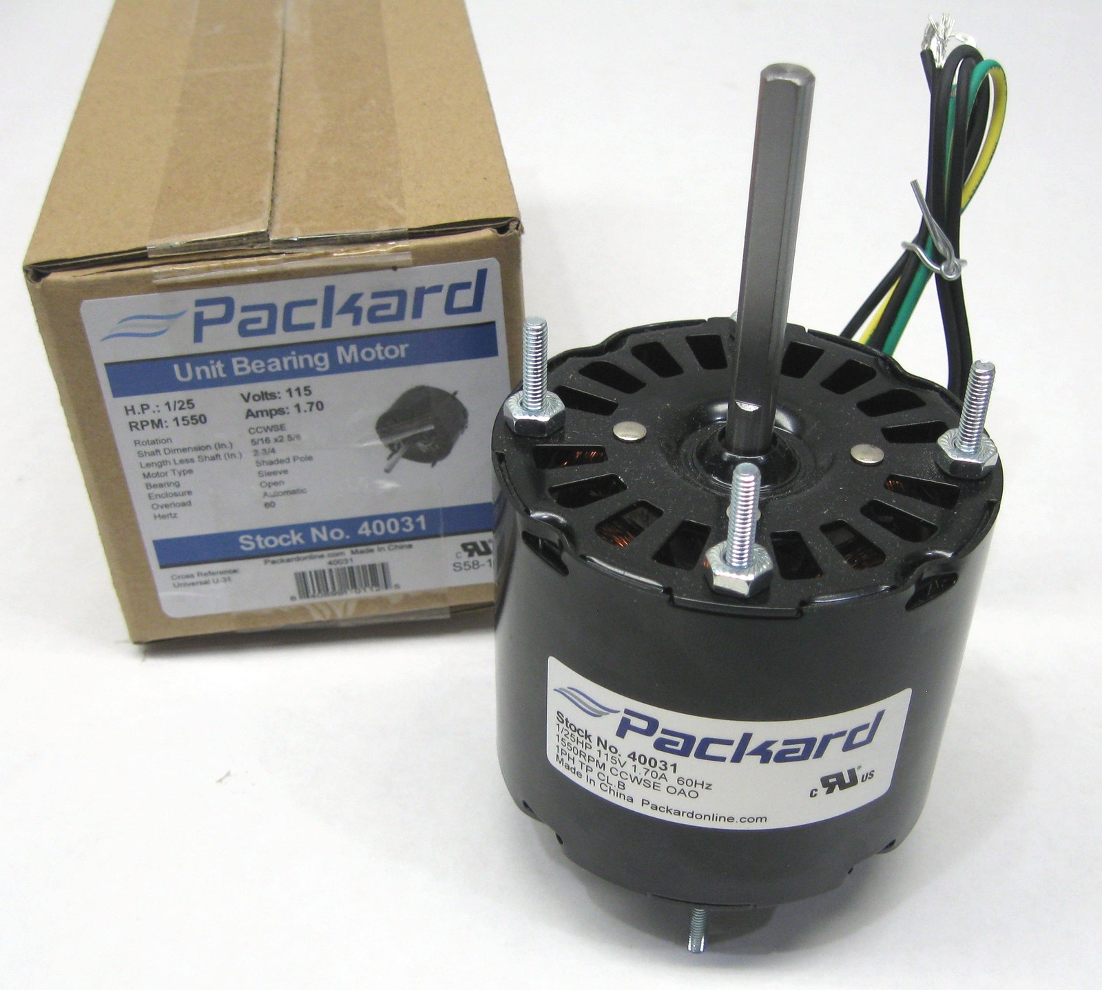 Electric Fan Motor 40031 1/25 HP 1550 RPM 115 Volts (UE-31)
