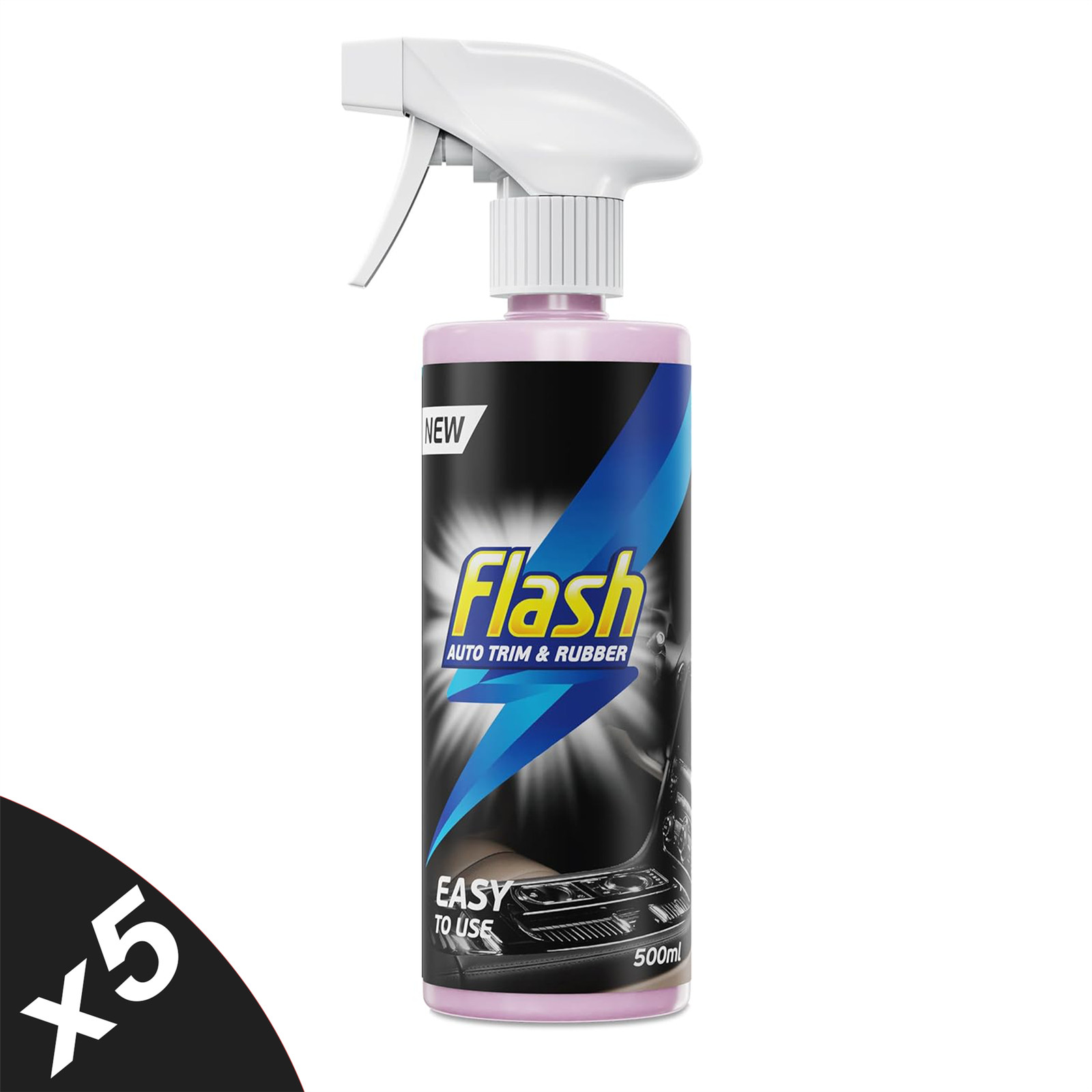 FLASH Trim & Rubber Care Dashboard Bumper Protector & Cleaner Spray 5x500ml
