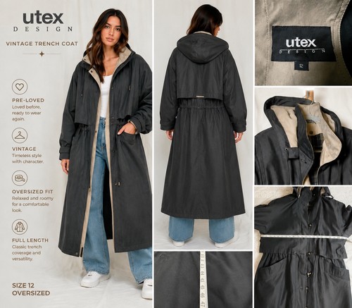 VTG UTEX Design Trench Coat Womans Oversized 12 Hooded Raincoat 