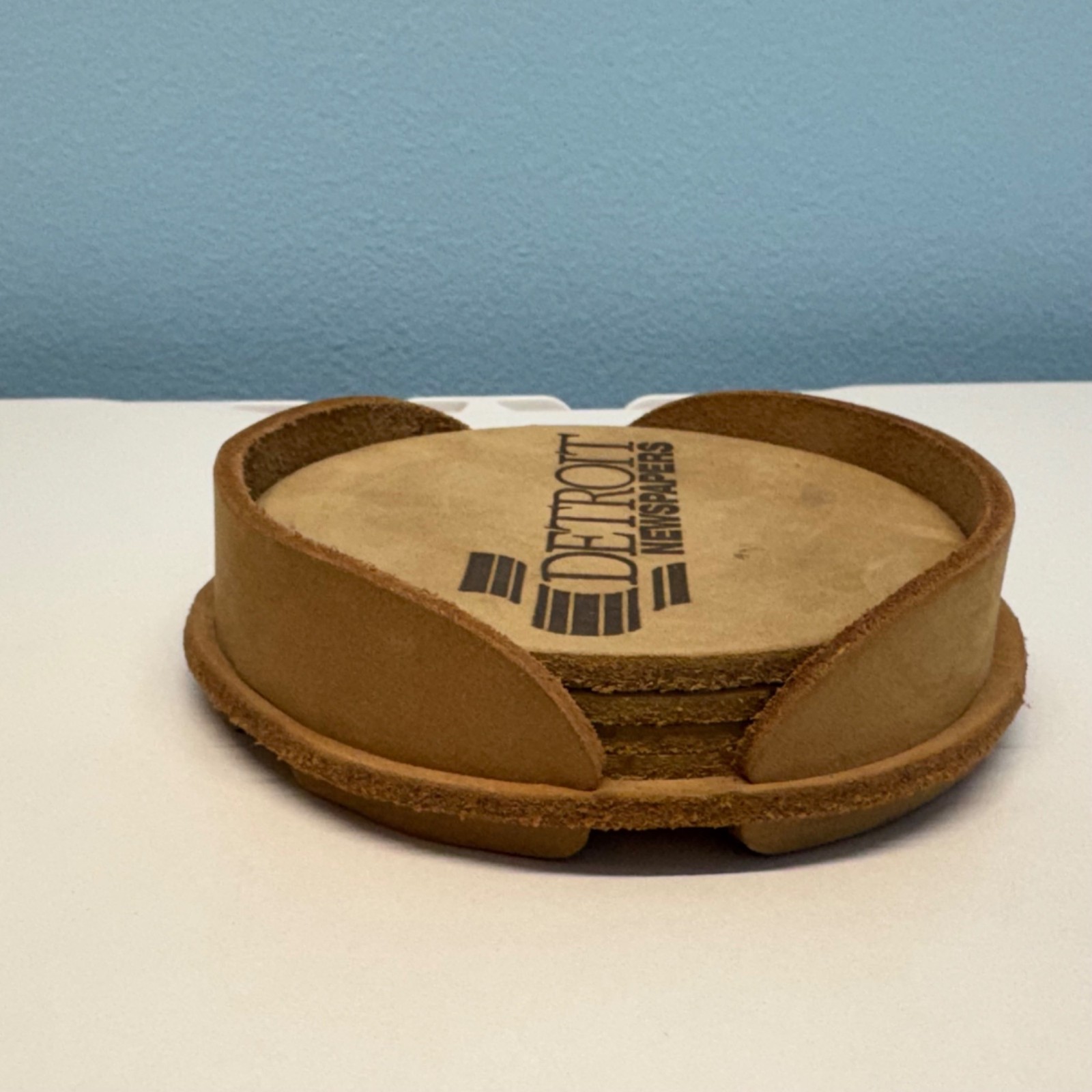 Vintage Detroit Newspapers Embossed Leather Coaster Set With Matching ...