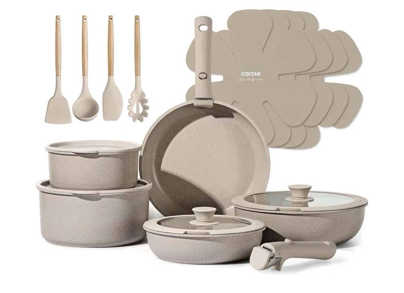 CAROTE 19pcs Pots and Pans Set Non Stick, Nonstick Cookware Set Detachable Handl