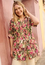 Woman Within Plus Size Pintucked Button Down Gauze Shirt