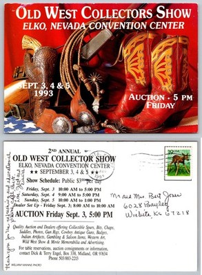 1993 Old West Collector Show Elko Nevada Cowboy Boots Spurs Postcard Posted