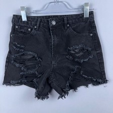 Almost Famous Cut Off Denim Shorts women Size 3 Black Ripped Dark Wash