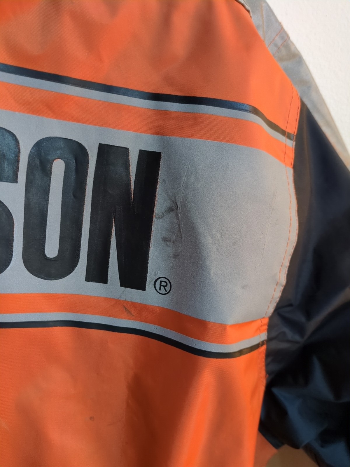 Harley Davidson Rain Suit Mens L Jacket Pants Reinforced Black Orange High Vis