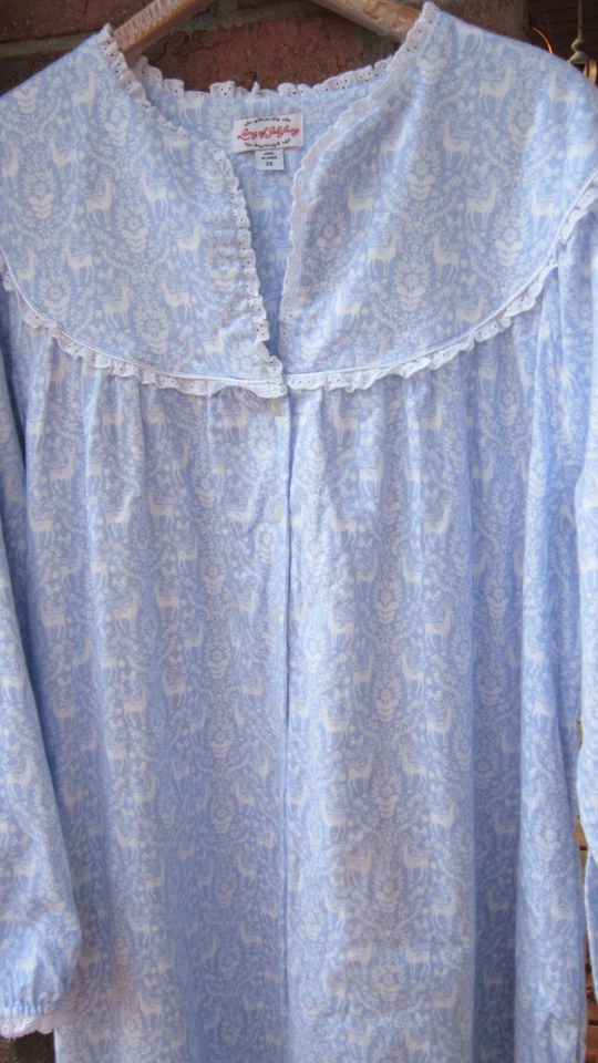 nwt Lanz of Salzburg womens 2x blue long flannel nightgown Woodland deer pockets - Image 2 of 4