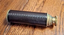 Atq /Vtg Mariners Pocket 3 Draw Telescope/ Spyglass Leather and brass 4.5-10.5"