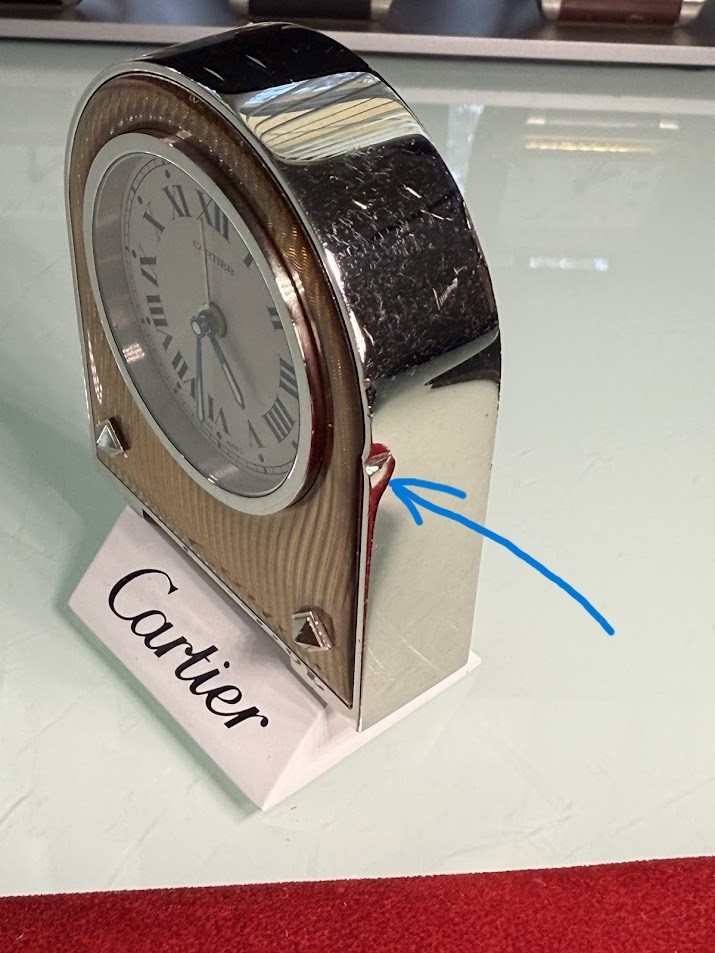 Cartier & Pink Arched alarm clock Serviced w/Red Felt pouch Buzez