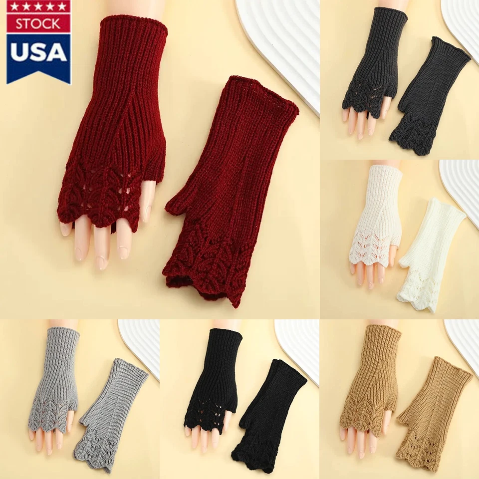 Guantes de moda con patrón de encaje tejido gris sin dedos acrílico escala de peces Foto 2 de 4