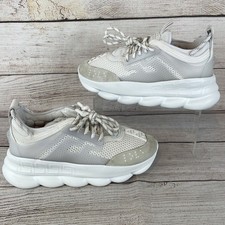 Versace Chain Reaction Mens Sneakers Sz 40 US 7 White Mesh Rubber Suede