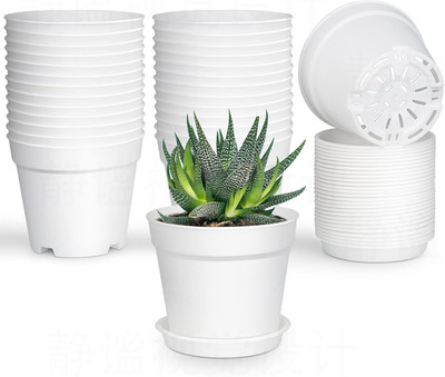 28 Pack 4 Inch Small Plant Pots, Plastic Planters with Drainage Holes and Saucer