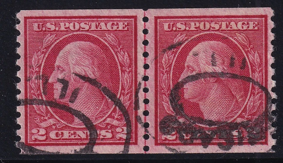 1916 Washington 2c carmine Sc 492 TIII coil LINE PAIR used PF XF-90 (LD - Image 2 of 2