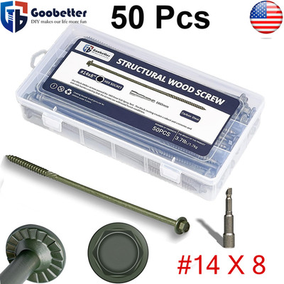 50-Pcs Structural Wood Screws 8 Inch #14 X 8 Heavy Duty Timber Screws Rust Resi