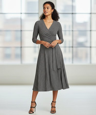 NWT LAUREN Ralph Lauren V-neck Midi in Herringbone Jersey Fit & Flare Dress 2