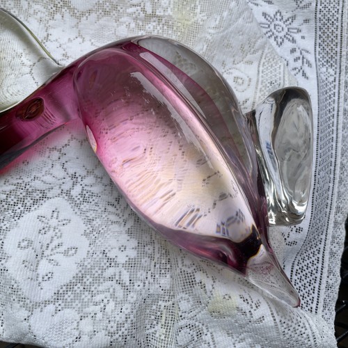 Elio Raffaeli Signed Pelican With Fish Murano Art Glass Italy Pink Hues - Picture 16 of 17