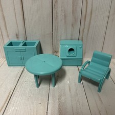 Vintage Marx Dollhouse Furniture Set Patio Table Chair Sink Teal Blue