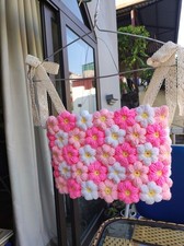 Handmade Crochet Flower Tank Top Pink Daisy Knit Cami Size S