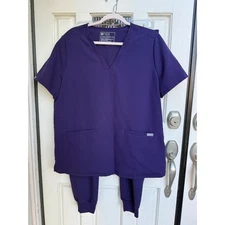 FIGS Scrub Set Purple Jam PO 5036 Scrub Top Jogger Bottoms Size XL/L Petite
