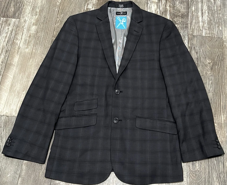 Chaqueta Blazer Abrigo Deportivo Marc Ecko Negra Gris Poliéster Mezcla Rayón 38R Foto 3 de 4