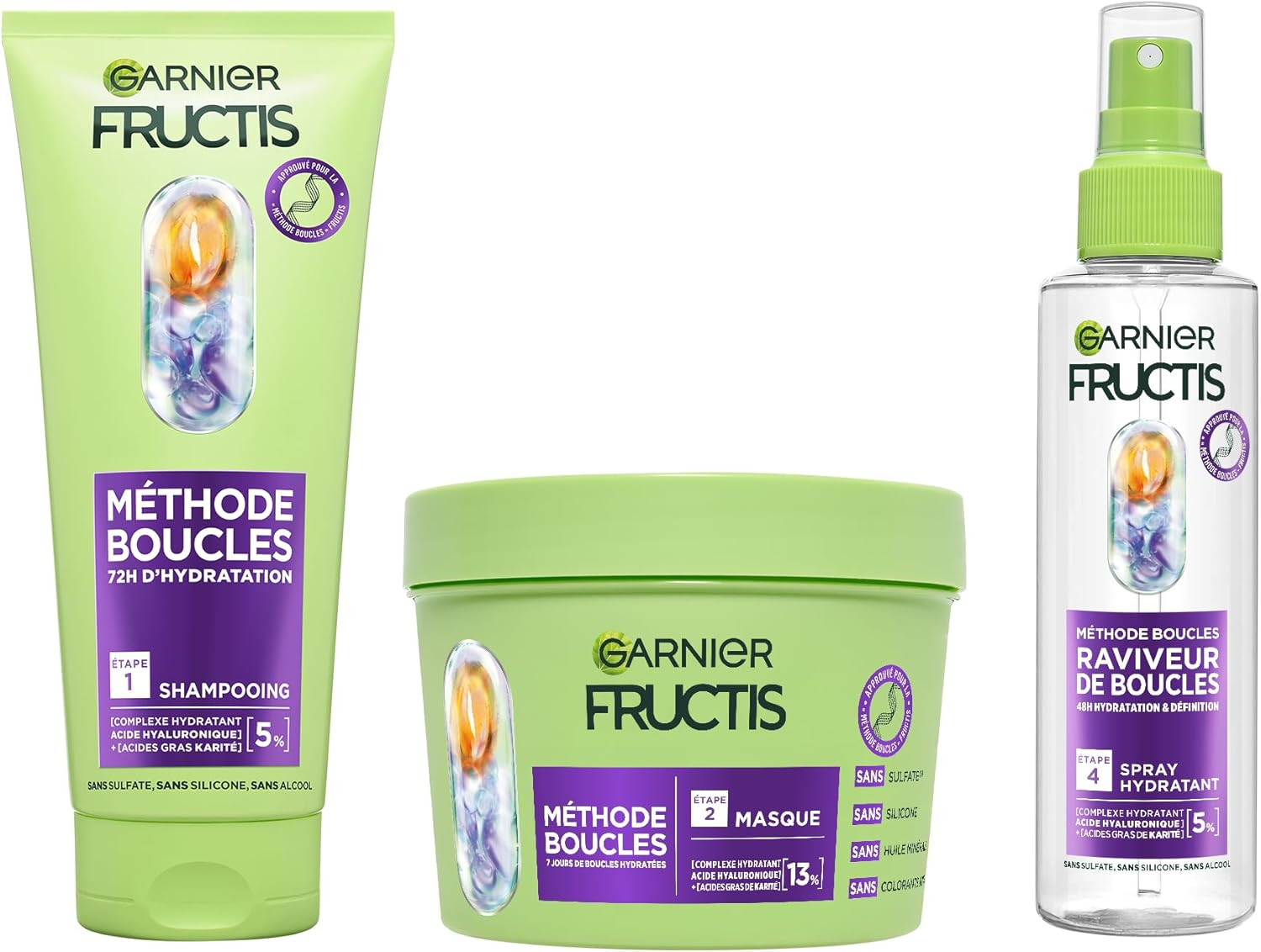 Fructis Metodo Riccioli Routine Shampoo, Maschera, Spray Idratante Con Acido Ial