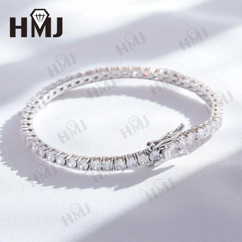 Brazalete de tenis enchapado en oro blanco de 18 quilates de moissanita de 6-8 pulgadas corte redondo regalo de boda Foto 3 de 4