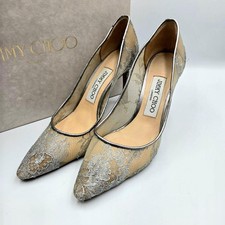 Rare JIMMY CHOO ROMY Silver Lace Pointed Toe Heels 8cm Heel 35.5 22.5cm US 5.5