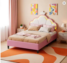 Kinderbett Gepolstertes Prinzessinnenbett mit Lattenrost und LED-Bel.  140x200