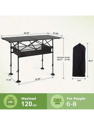 Aoran Outdoor Folding Portable Picnic And Camping Table, Aluminum Roll-Up Table