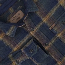 Orvis Shirt Mens Medium Blue Plaid Flannel Long Sleeve Button Front Shacket