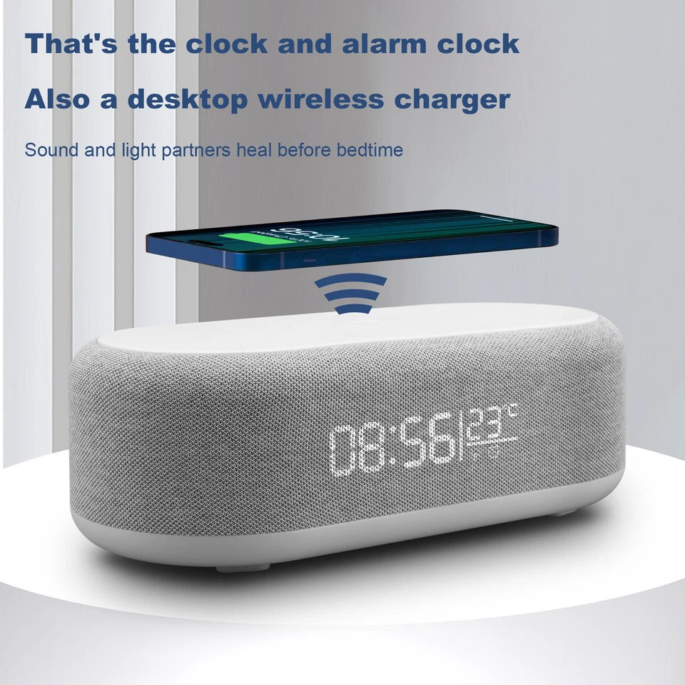 Alarm Clock 15W Wireless Charger With Digital Date Thermometer LED Night Light - Image 4 of 4