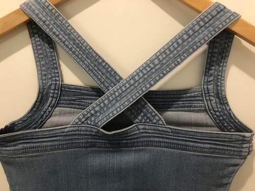Ladies XS 6 8 Stretch fitted sexy Overalls All-in-one Denim 3/4 Jeans wide Leg - Picture 6 of 6