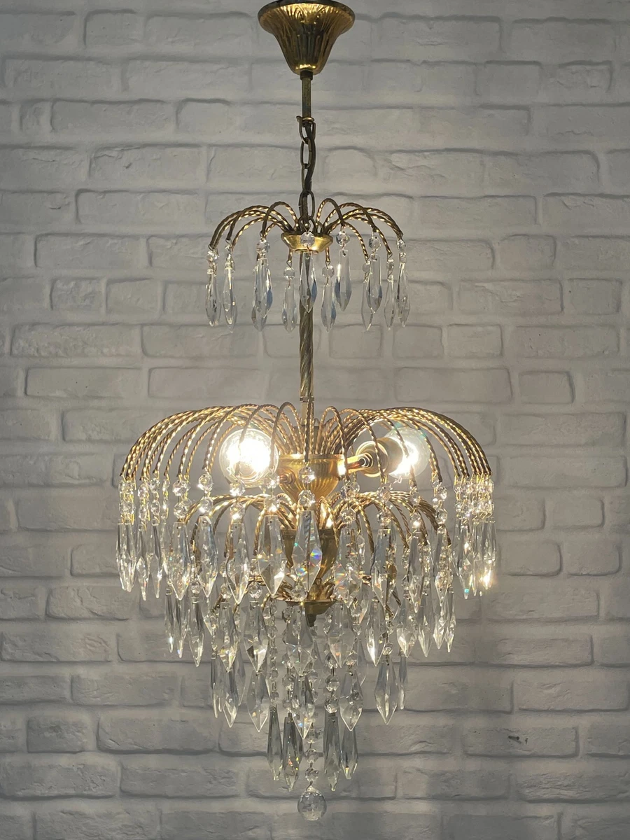 Antique Vintage Brass Crystals Waterfall Chandelier Lighting Ceiling Lamp