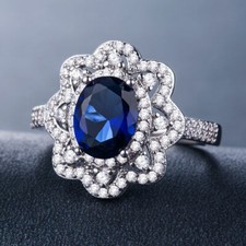3.00CT Luxury Oval Cut Blue Sapphire CZ Women 935 Silver Jewelry Wedding Ring