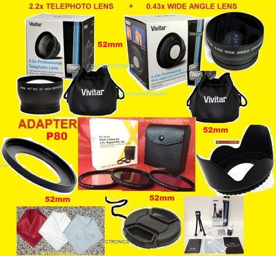 0.43x WIDE ANGLE+2.2x TELEPHOTO LENS+ADAPTER to CAMERA NIKON COOLPIX P80 52mm