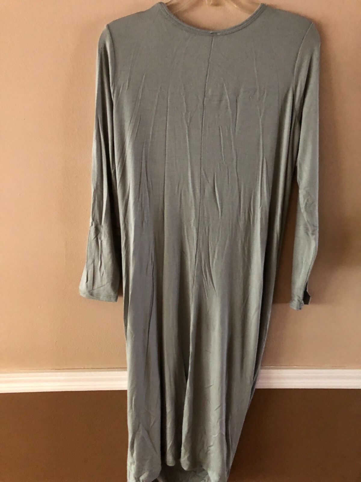 Go Couture Women's Long Sleeve Asymmetrical Bottom Green Dress Made in USA  L