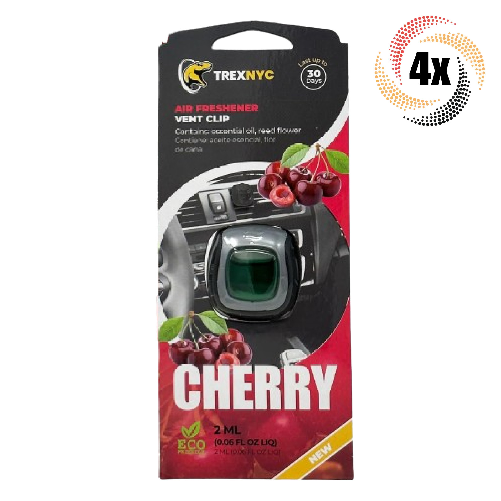 4 Упаковки освежителя воздуха TrexNYC Cherry Scent Vent Clip | 2 мл | Хватает на 30 дней