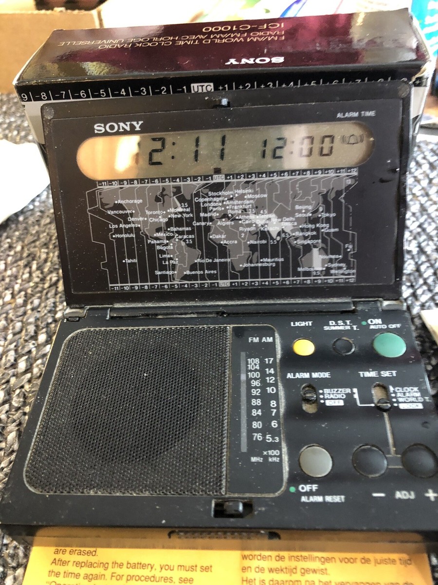 Rare Vintage Sony ICF-C1000 Fm/Am World Time Radio With Box