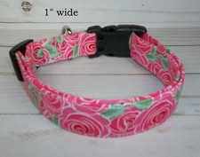 Pink Green Roses Terri's Dog Collars handmade adjustable fabric flowers