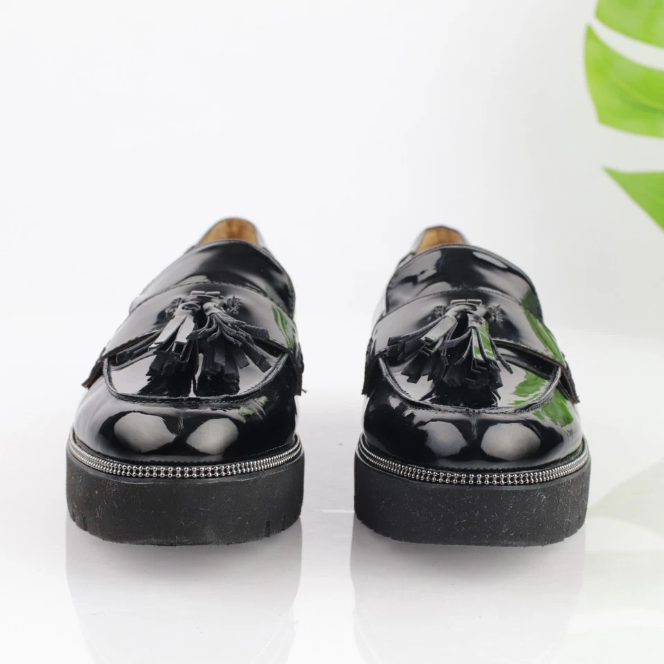 Franco Sarto Womens Brody Loafer Size 9.5 Black Patent Shoe Tassel Chunky Lug - Image 2 of 4