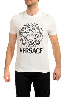 Tシャツ・カットソー VERSACE Short-sleeved t-shirts Versace Men's White Short Sleeve Medusa Head Logo Print T