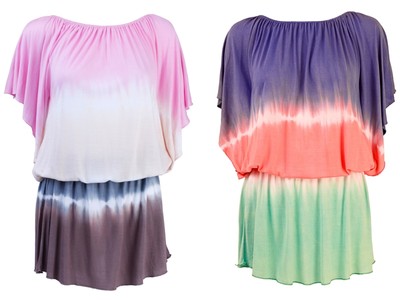 Damen-Oberteil Kaftan Cover Up Bardot Tunika gefärbt kurz Strand Sommerkleid Größe