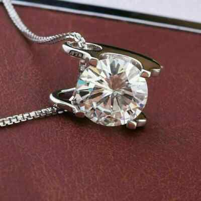 3Ct Round Cut VVS1/D Diamond Solitaire Pendant 14K White Gold Finish Free Chain