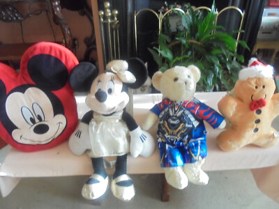 3 STOFFTIERE, MINNIE MOUSE, BEKLEIDETER TEDDYBÄR, LEBKUCHENMANN + MINNIE MOUSE KUSHI