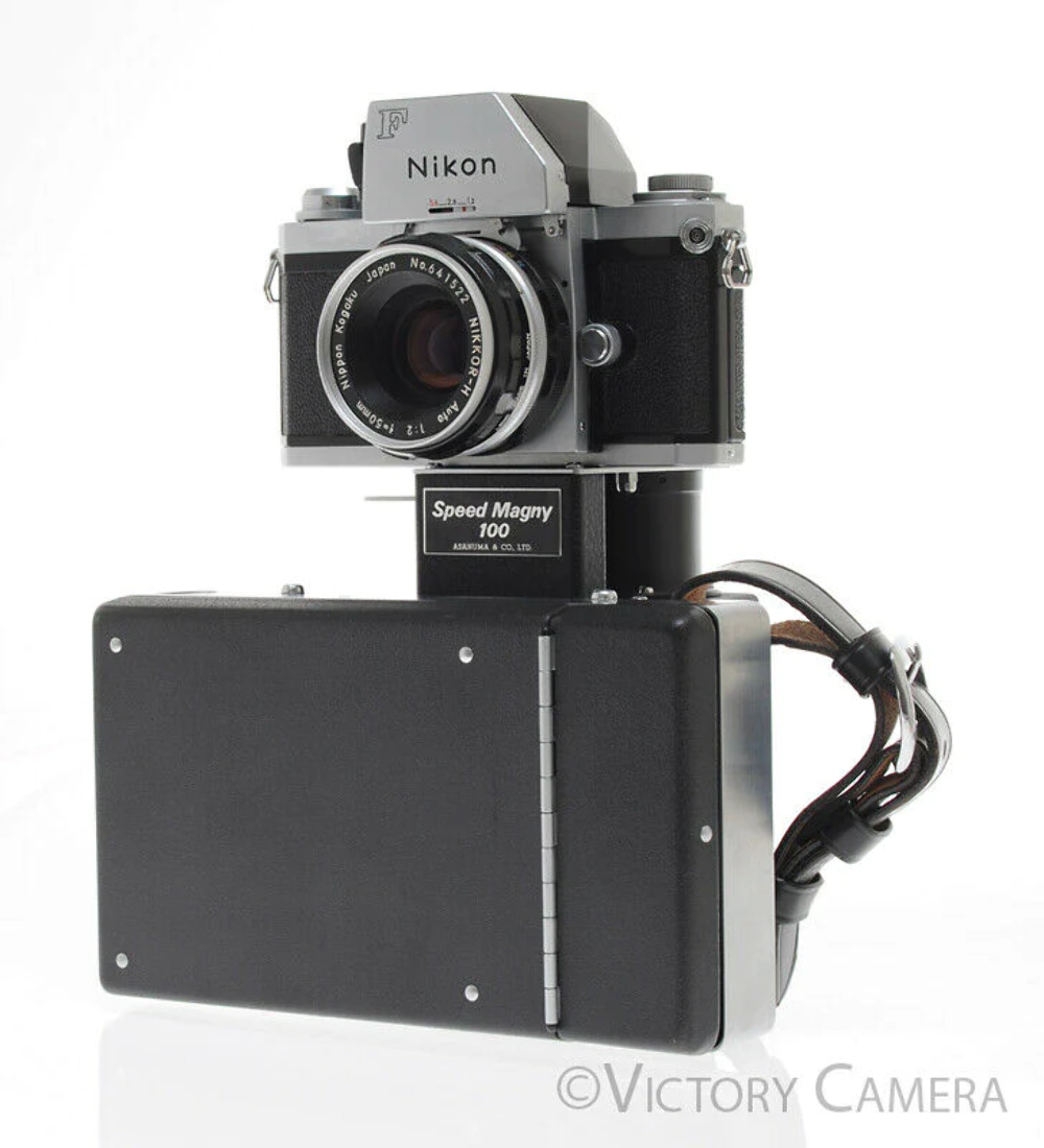 Nikon F Camera Speed Magny 100 4x5 Polaroid Outfit -Clean- [EXC